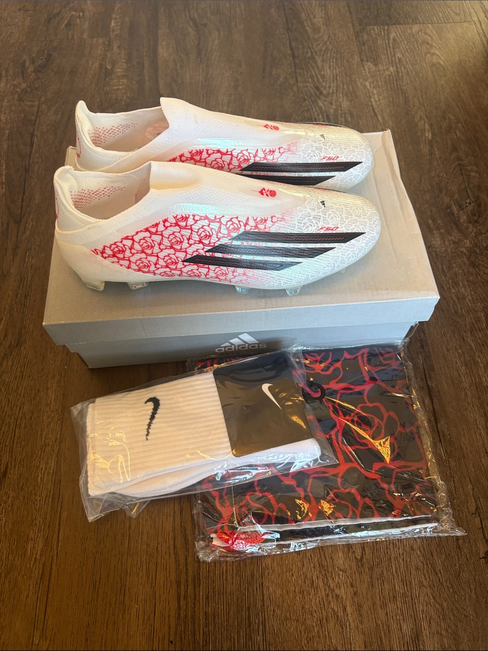 Adidas Lamine Yamal White & Red Soccer Cleats